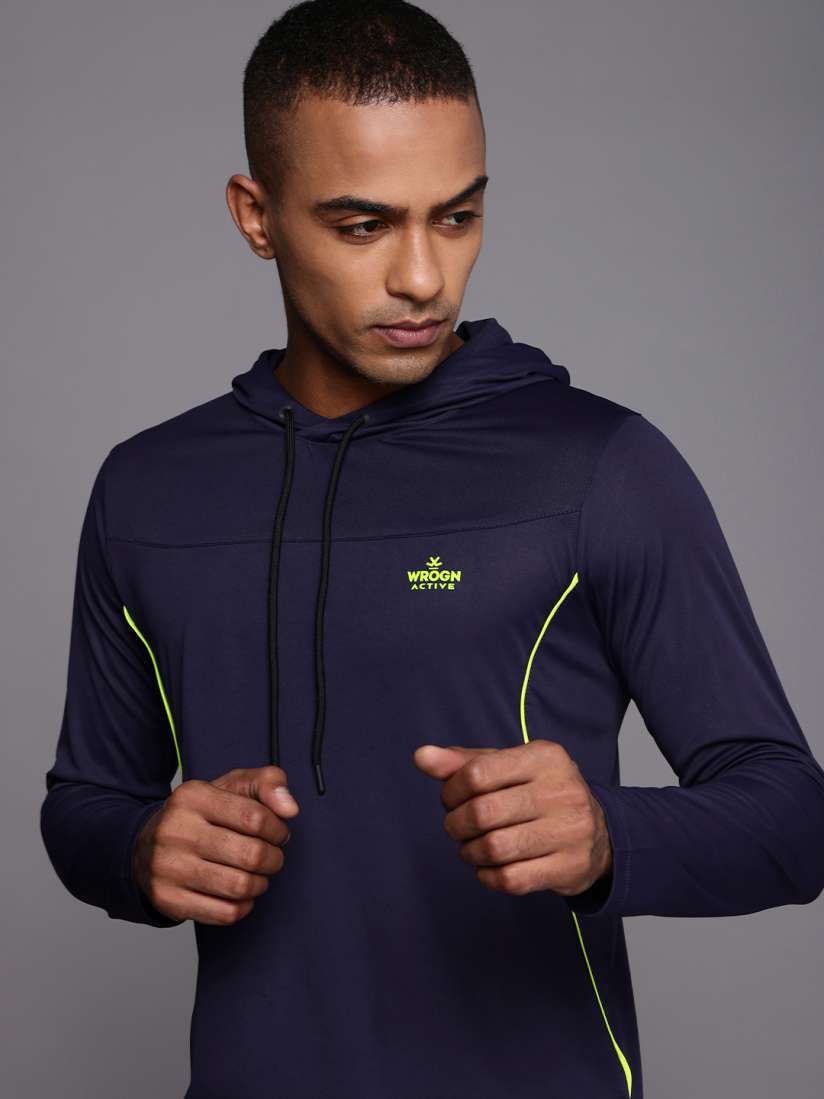 Buy WROGN ACTIVE Men Navy Blue Solid Hooded T shirt Tshirts for Men 15076428 Myntra