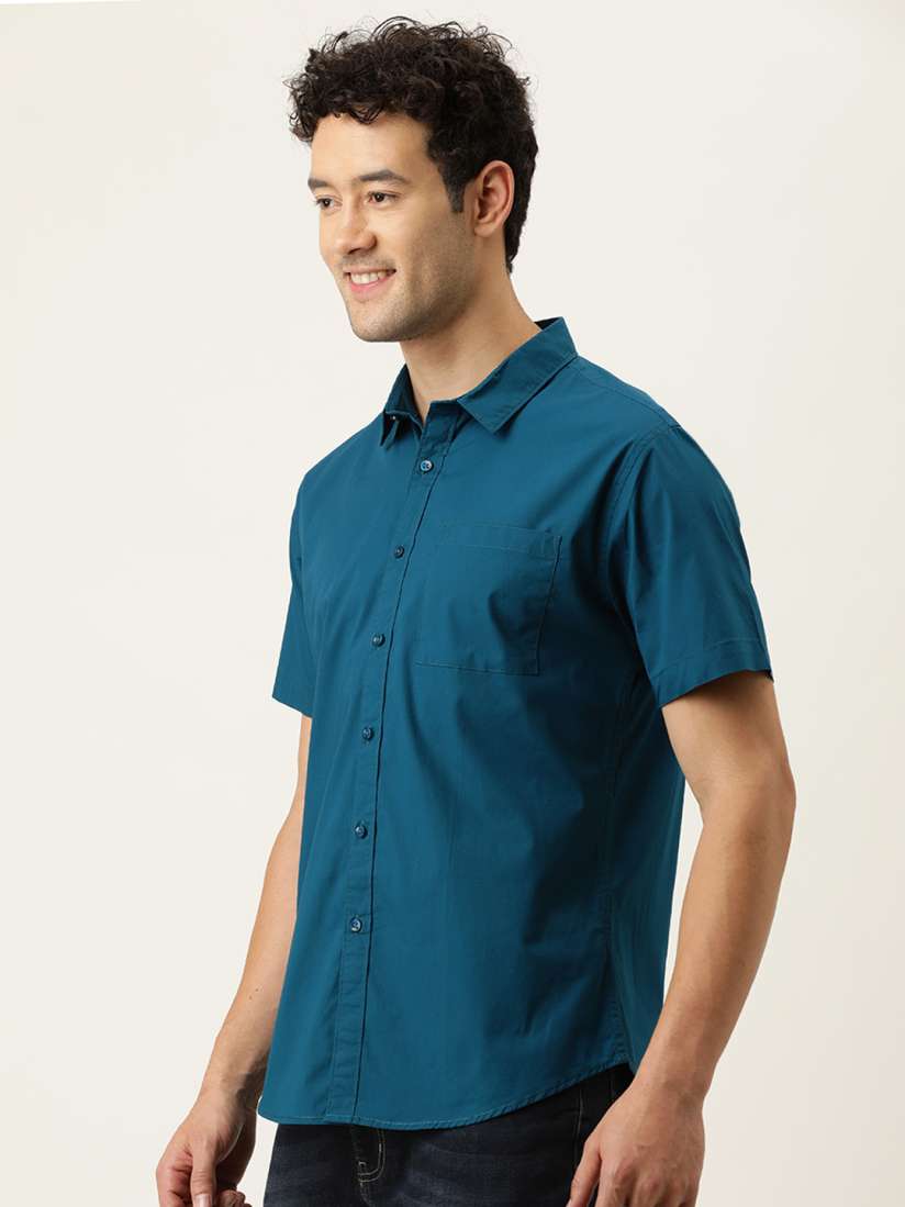 Buy FOREVER 21 Men Teal Blue Solid Casual Shirt Shirts for Men 15078274 Myntra