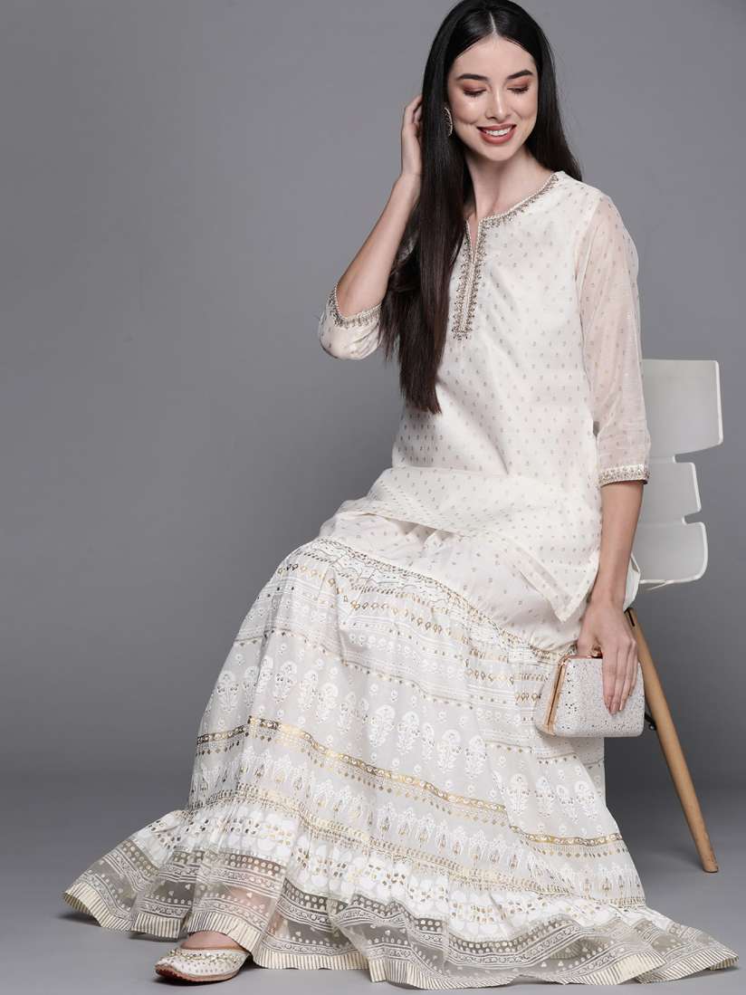 Buy Biba Women Off White Golden Ethnic Motifs Printed Thread Work Embellished Festive Kurti Kurtis for Women 15078888 Myntra