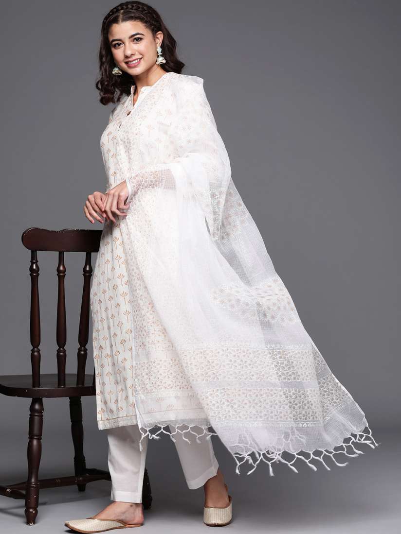 Pure white dress material clearance