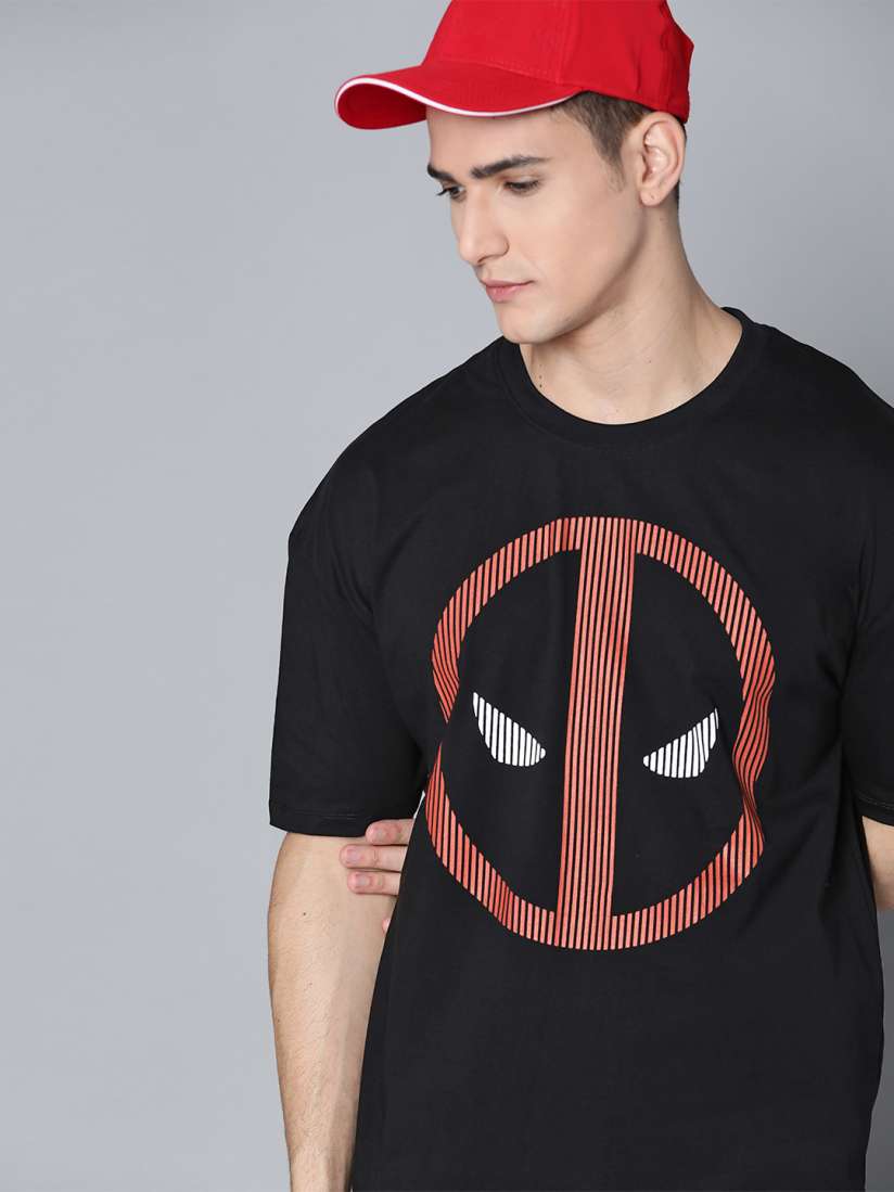 Buy Kook N Keech Marvel Men Black Pure Cotton Deadpool Print Oversize T shirt Tshirts for Men 15082372 Myntra