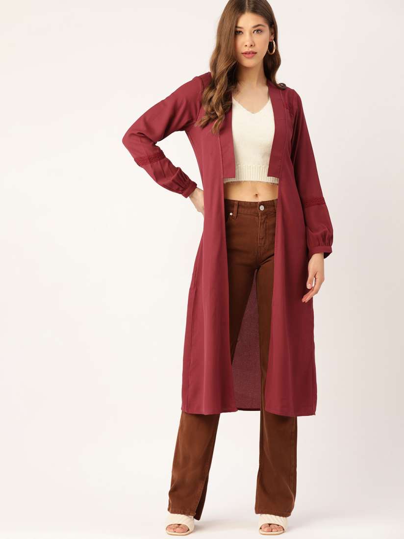 Buy DressBerry Women Maroon Solid Longline Shrug Shrug for Women 15083754 Myntra