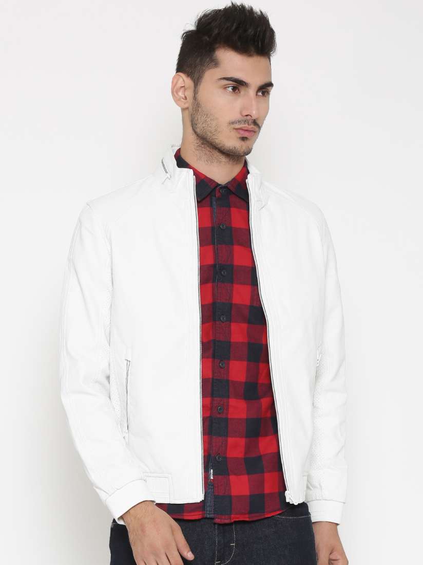 Celio white leather jacket discount