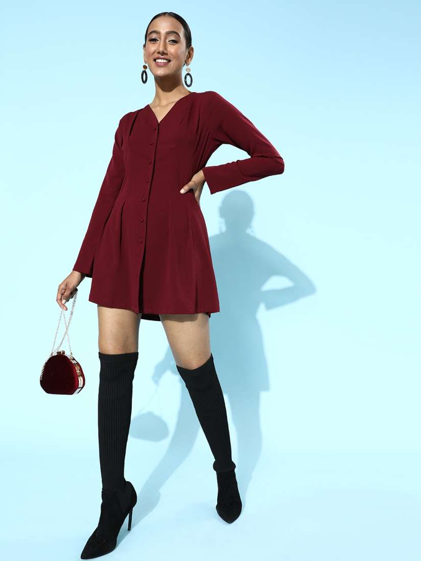 Maroon dress myntra on sale