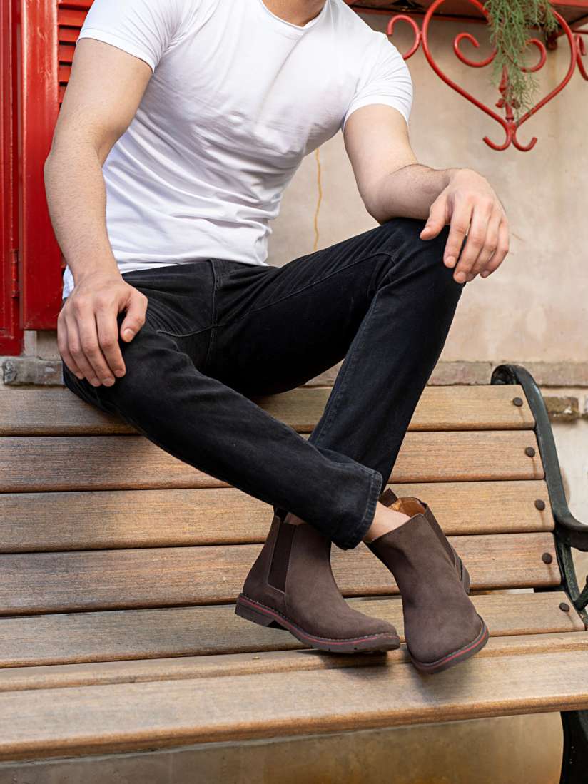 Buy FAUSTO Men Brown Suede Flat Chelsea Boots Casual Shoes for Men 15099720 Myntra