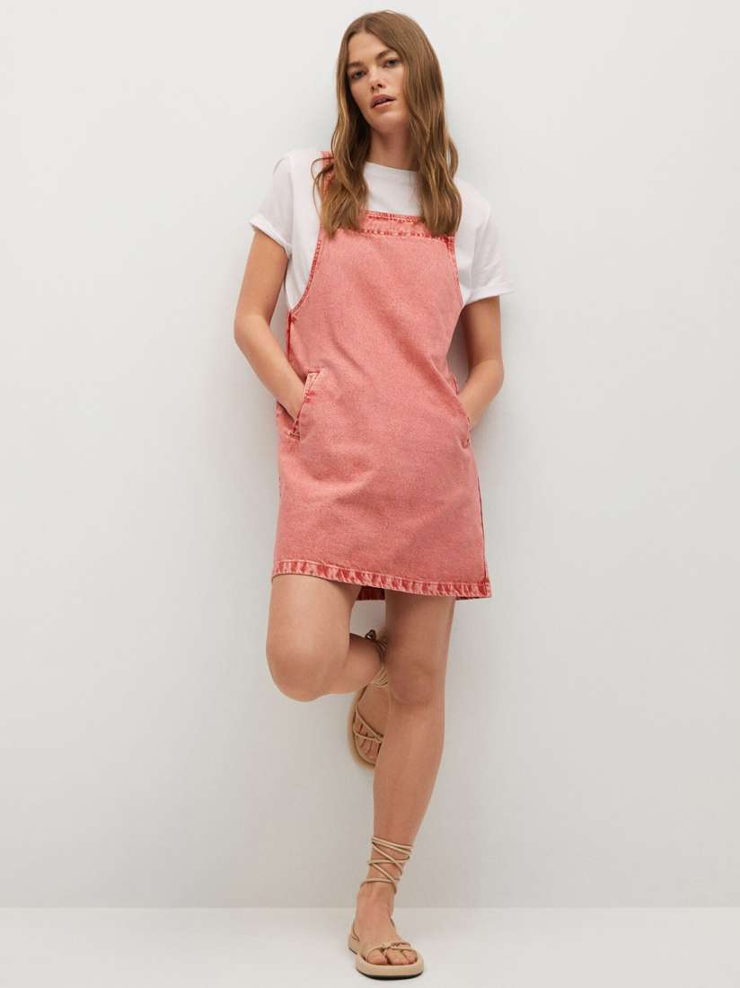 Red denim pinafore dress on sale