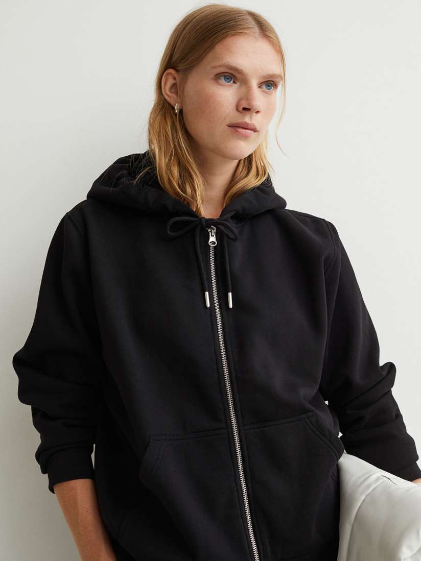 Buy H M Women Black Zip through hoodie Sweatshirts for Women 15106378 Myntra