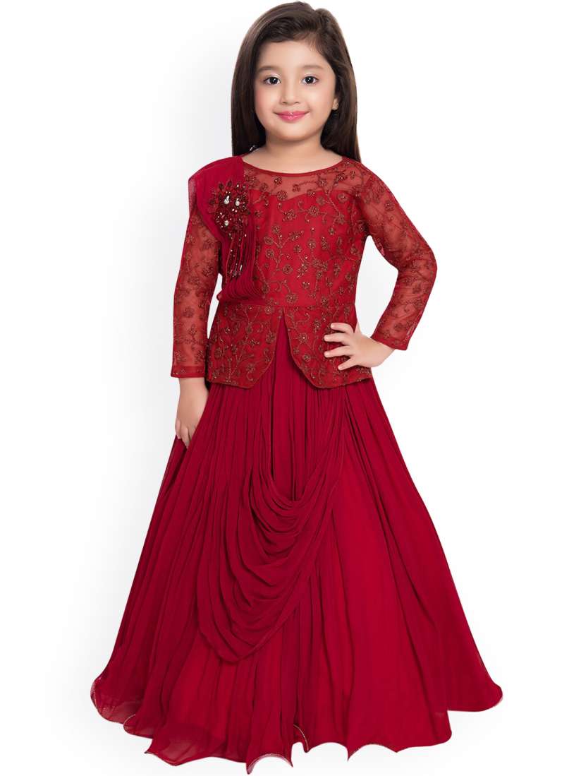 Buy BETTY Girls Red Embellished Lace Saree Style Gown Dress Dresses for Girls 15106814 Myntra