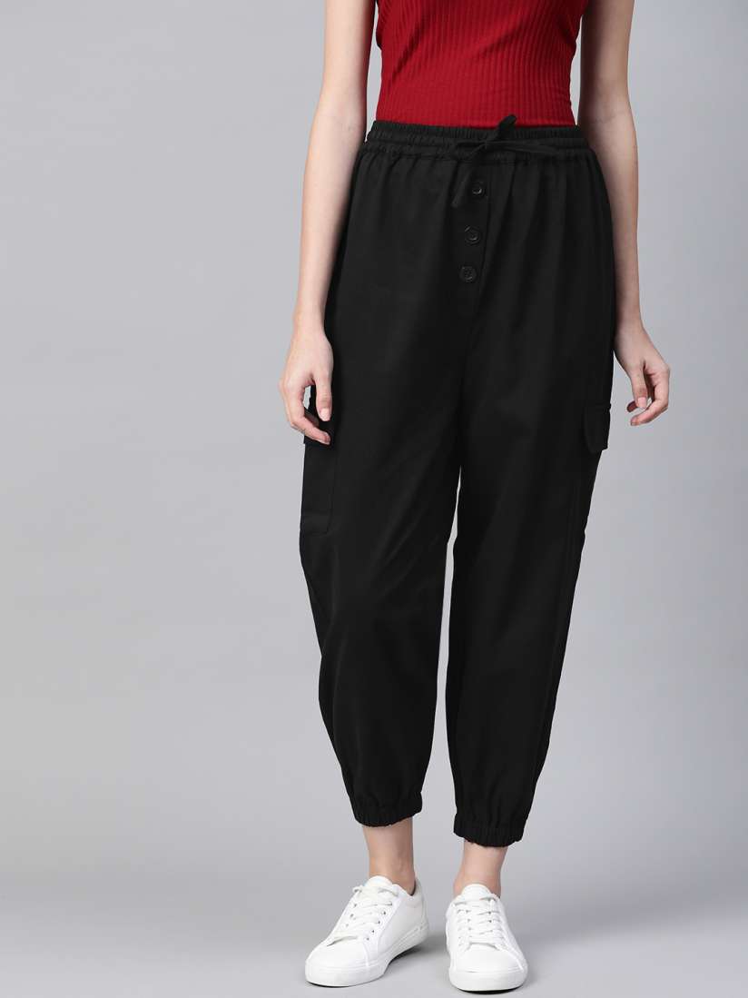 Buy Popnetic Women Black Cotton Cropped Joggers Trousers for Women 15107714 Myntra