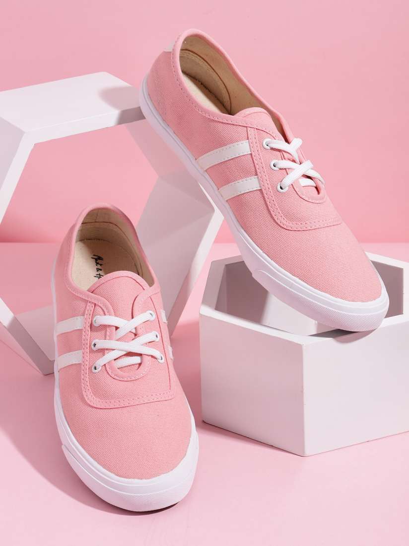 White sneakers with pink stripes 2025