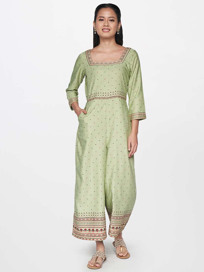 Buy Global Desi Sea Green Foil Printed Basic Jumpsuit Jumpsuit for Women 15109516 Myntra
