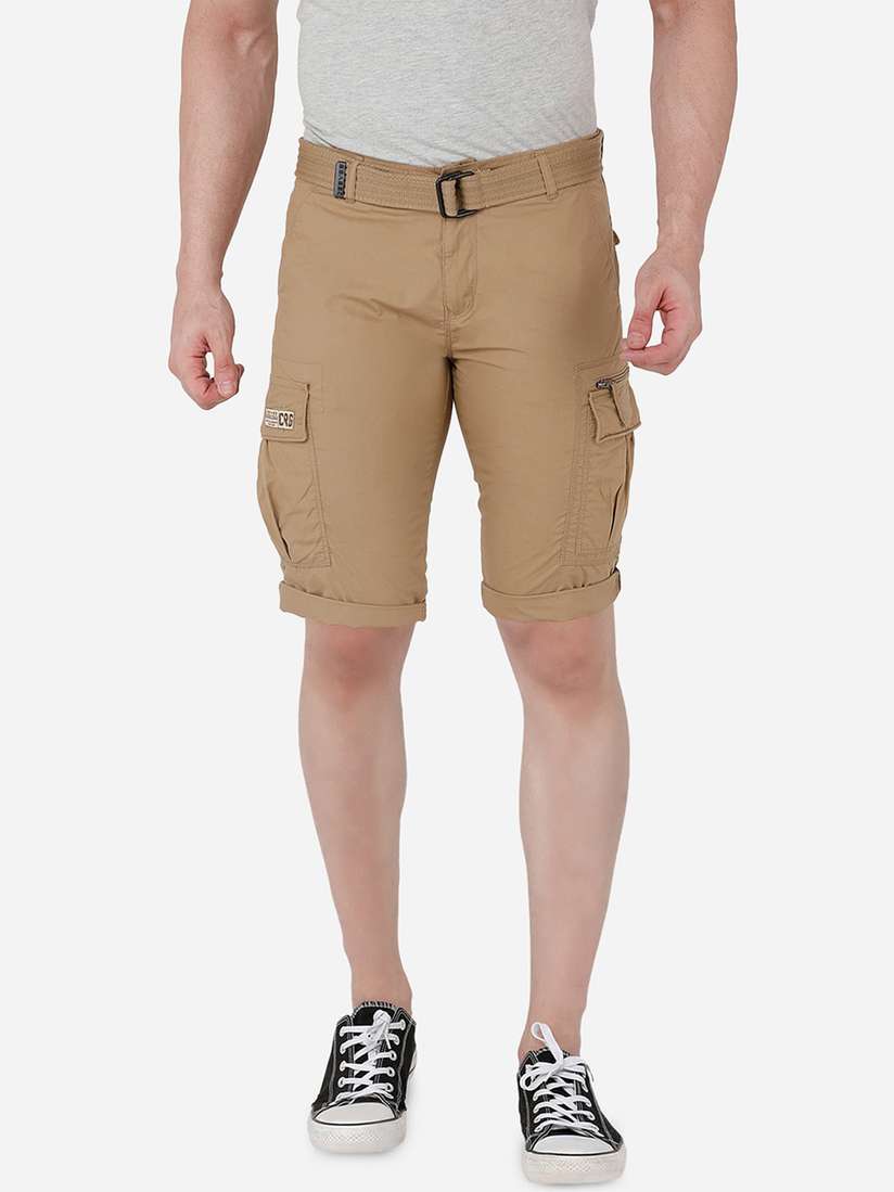 Buy beevee Men Khaki Pure Cotton Cargo Shorts with Belt Shorts
