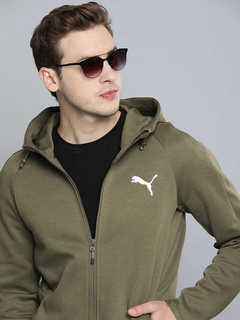 Buy Puma Men Olive Green EVOSTRIPE Full Zip DryCELL Slim Fit Sporty Track Jacket Jackets for Men 15119170 Myntra