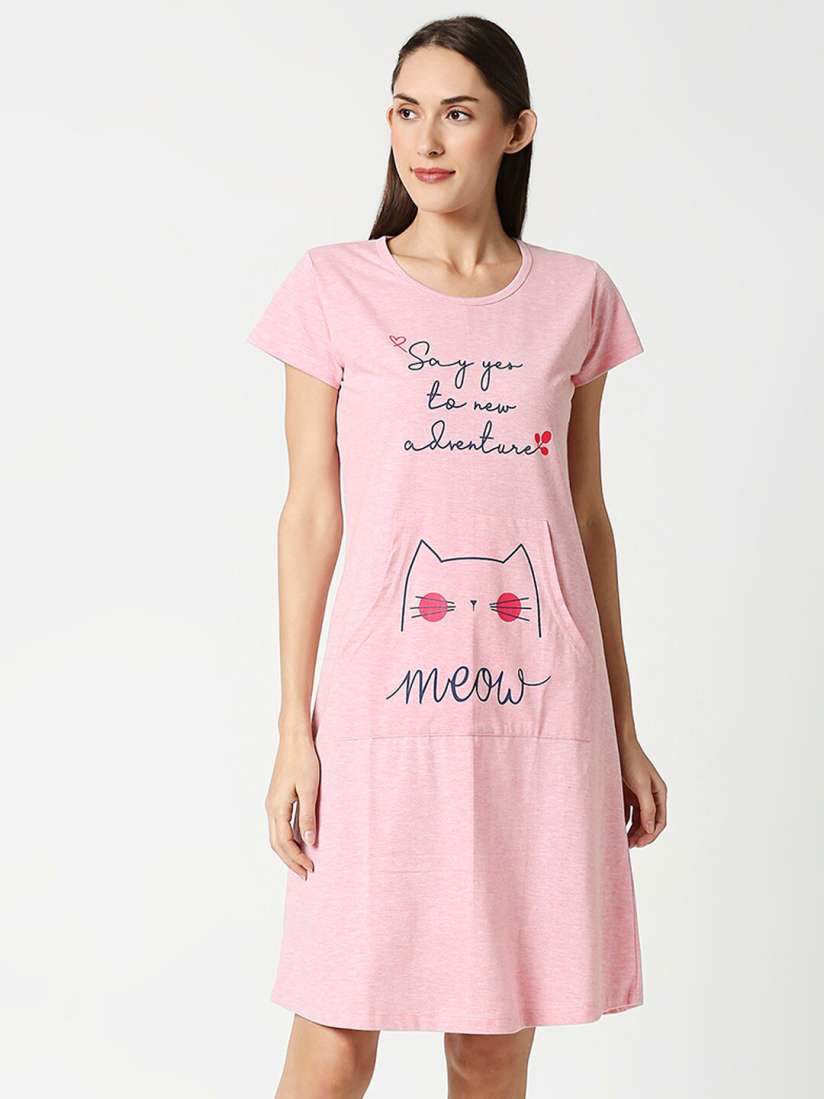 Buy AV2 Women Pink Printed Knee Length T Shirt Nightdress Nightdress for Women 15121448 Myntra