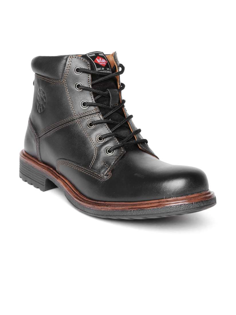 Buy Lee Cooper Men Black Solid Mid Top Flat Boots Boots for Men 1512879 Myntra