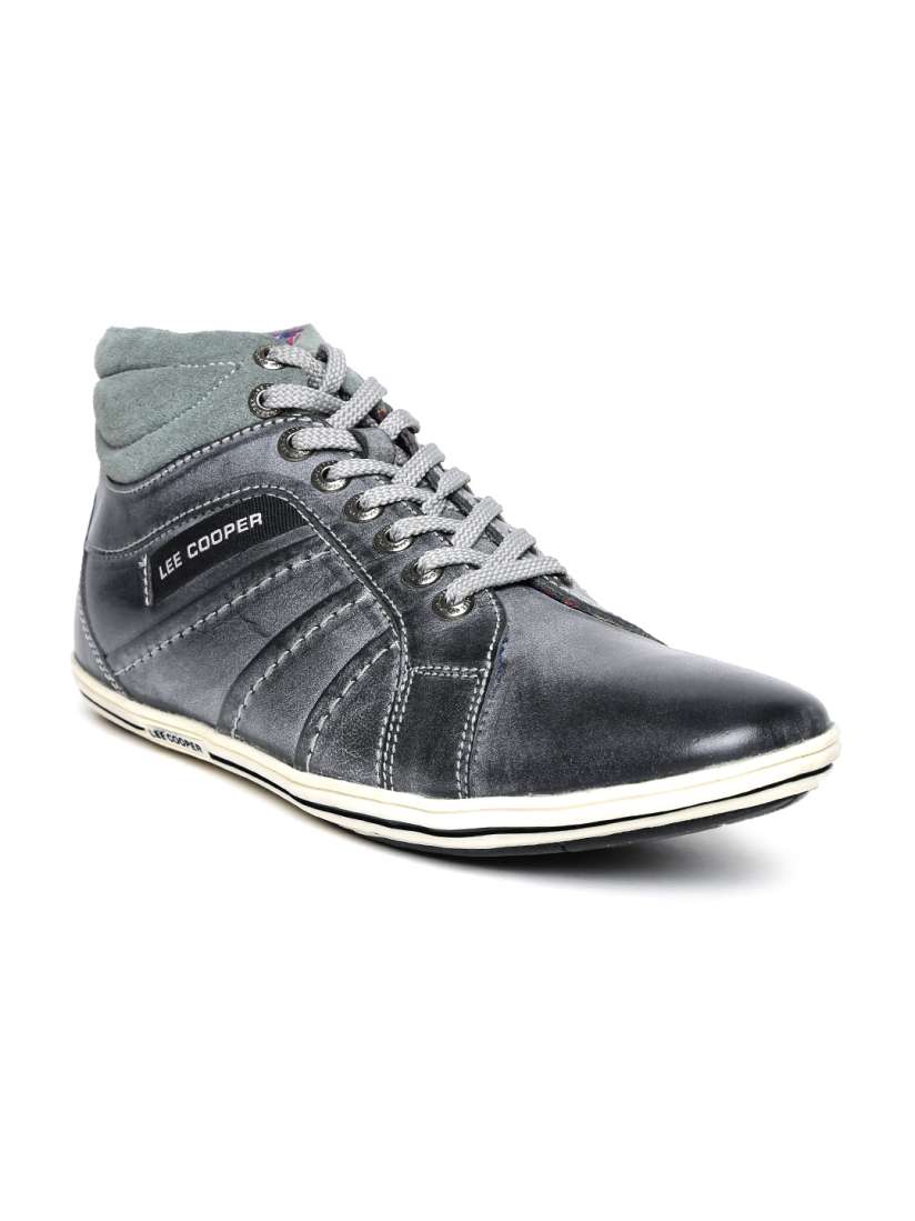 Buy Lee Cooper Men Charcoal Solid Leather Mid Top Sneakers Casual Shoes for Men 1512884 Myntra