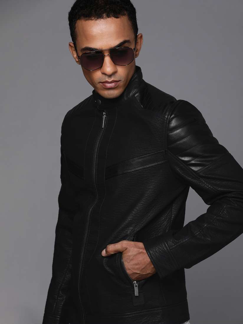 Buy WROGN Men Black Solid Stand Collar Smart Casual Leather Jacket Jackets for Men 15131188 Myntra
