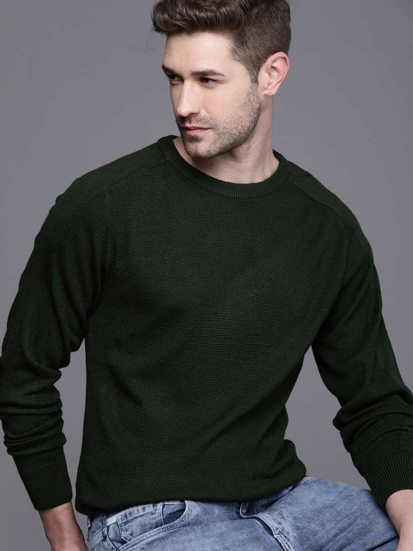 Buy WROGN Men Olive Green Self Design Pullover Sweater Sweaters for Men 15131252 Myntra