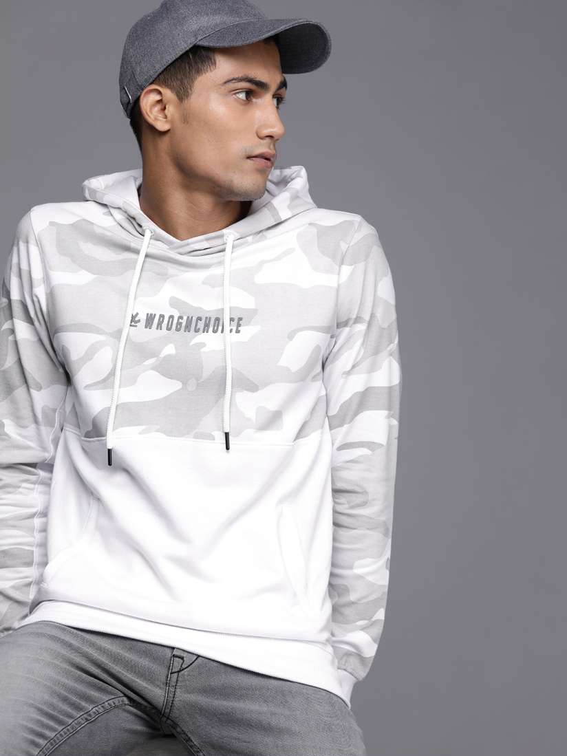 Buy WROGN Men White Grey Printed Hooded Sweatshirt Sweatshirts for Men 15131592 Myntra
