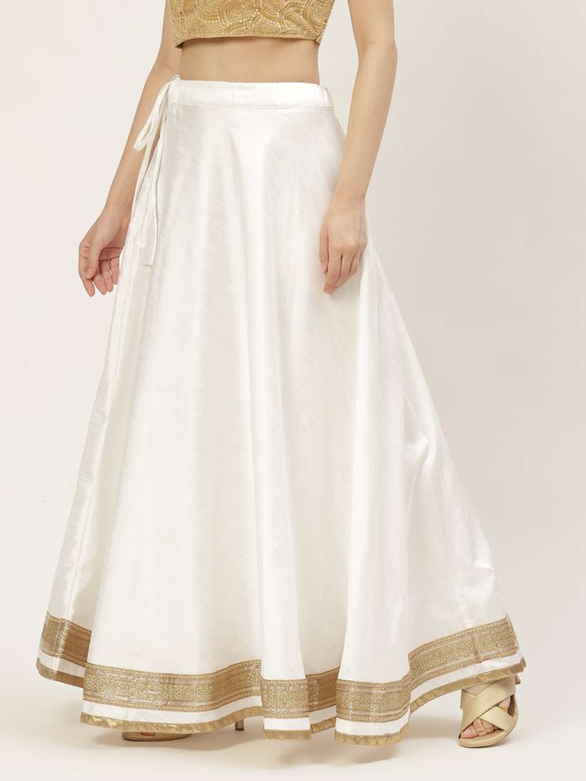 Buy Studio Shringaar White Golden Solid Lehenga Skirt with Zari Border Skirts for Women 15132482 Myntra