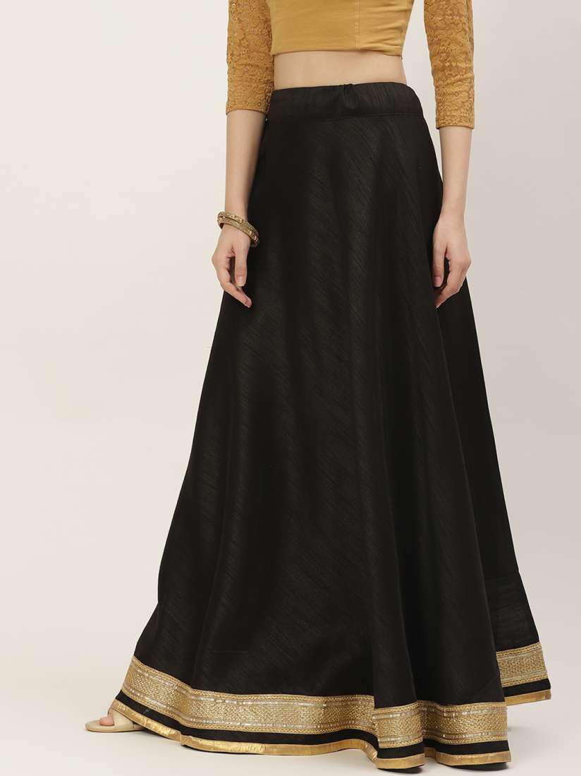 Buy Studio Shringaar Black Golden Solid Lehenga Skirt with Zari Border Skirts for Women 15132506 Myntra