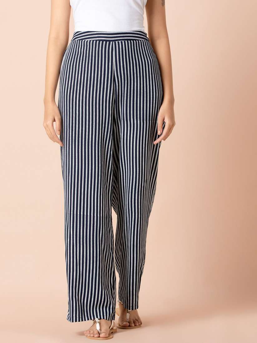 Buy INDYA Women Blue White Striped Straight Palazzo Pants Palazzos for Women 15138038 Myntra