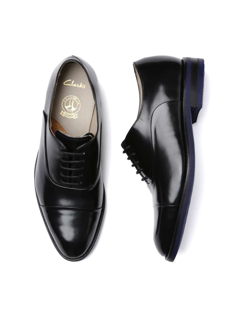 Clarks Men Black Swinley Cap Leather Oxford Shoes