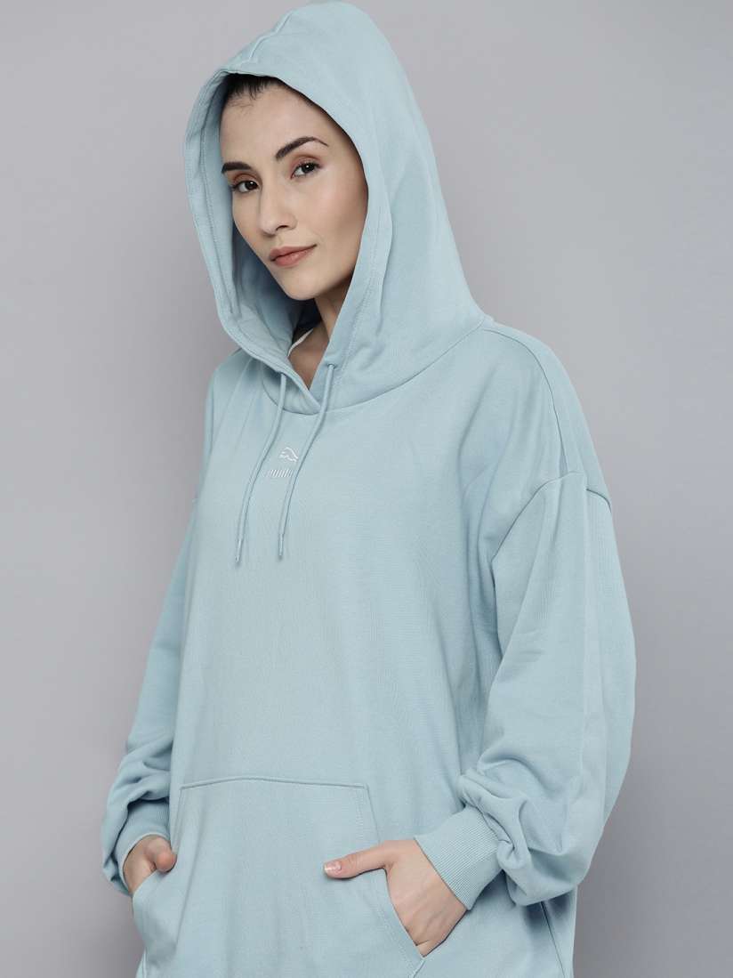 Buy Puma Women Light Blue Oversized Hooded Sweatshirt Sweatshirts for Women 15139294 Myntra