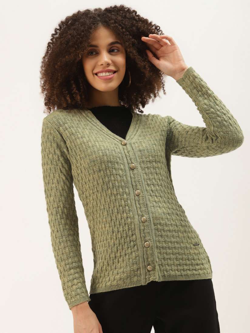 Buy Duke Women Green Basket Weave Cardigan Sweaters for Women 15152736 Myntra