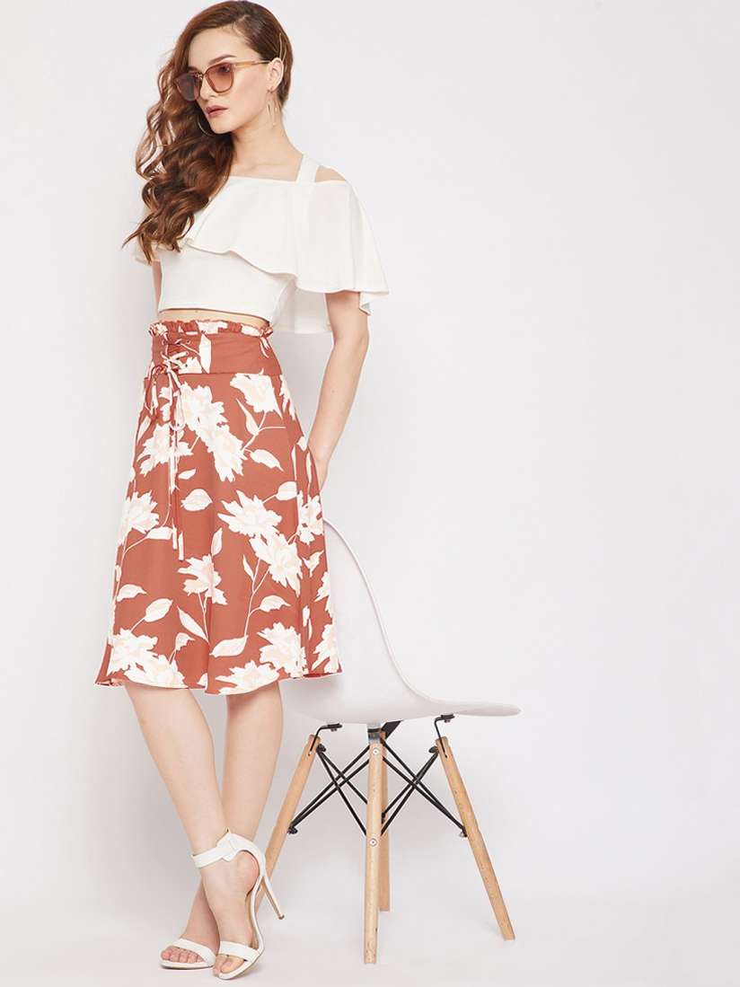 Floral knee length skirts online shop