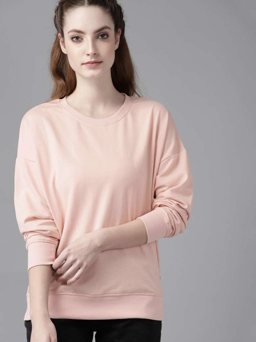 Buy Roadster Women Peach Coloured Drop Shoulder Sleeves Solid Sweatshirt Sweatshirts for Women 15158394 Myntra