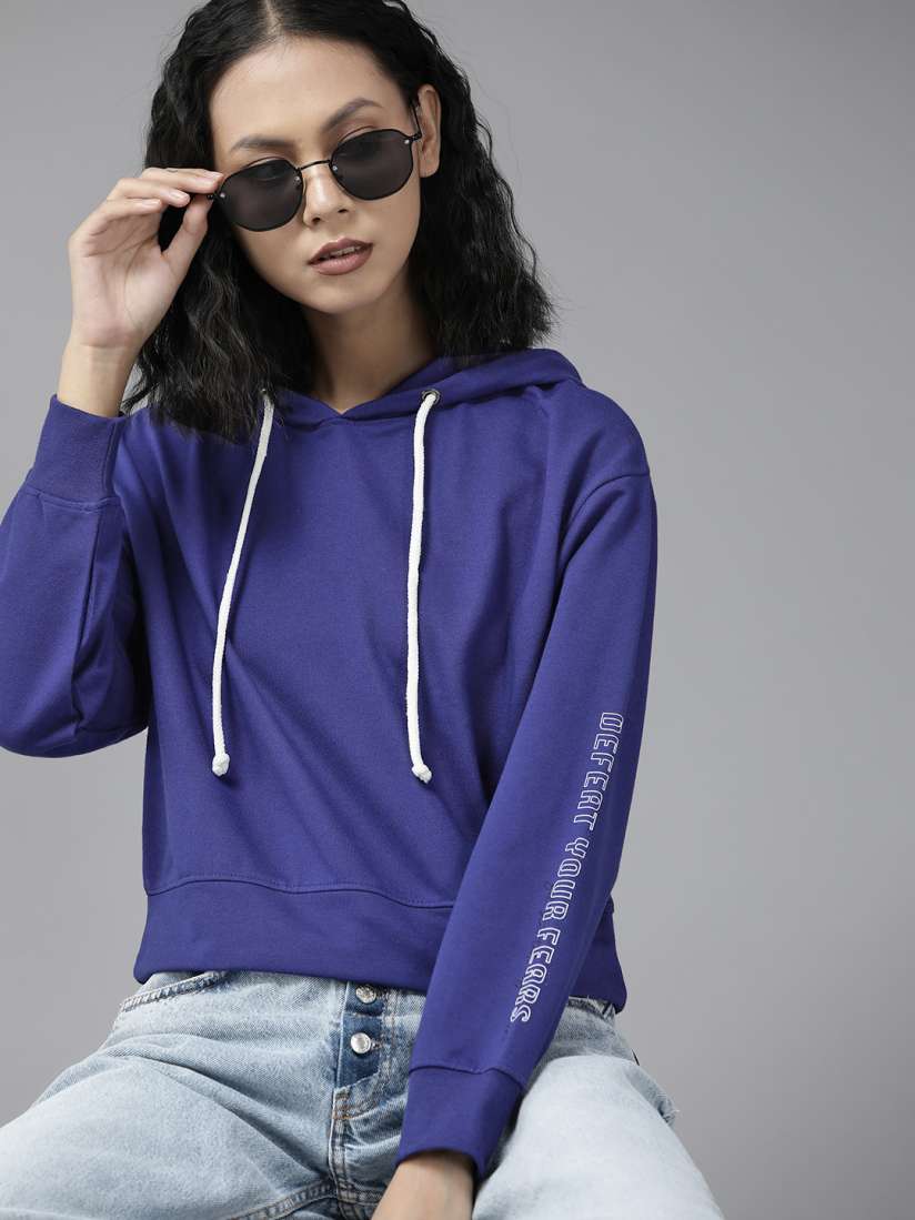 Buy Roadster Women Blue Solid Hooded Sweatshirt Sweatshirts for Women 15158748 Myntra