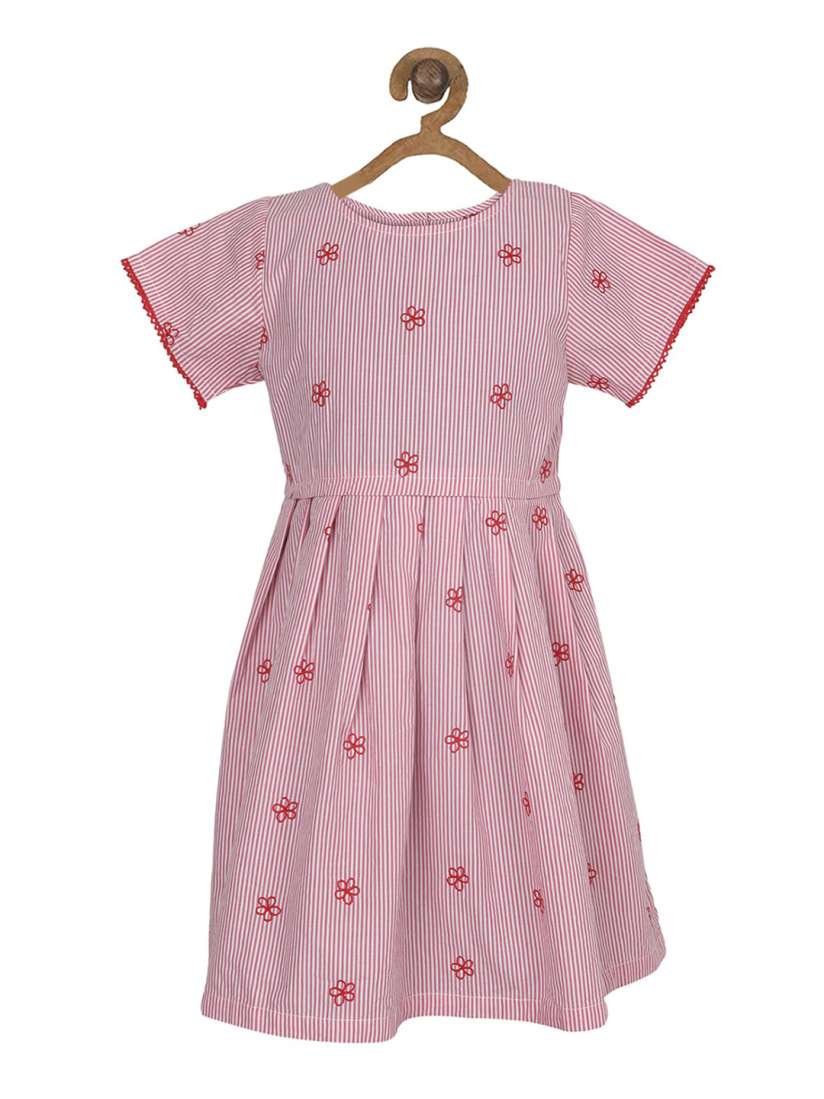 Girls red and white striped dress cheap