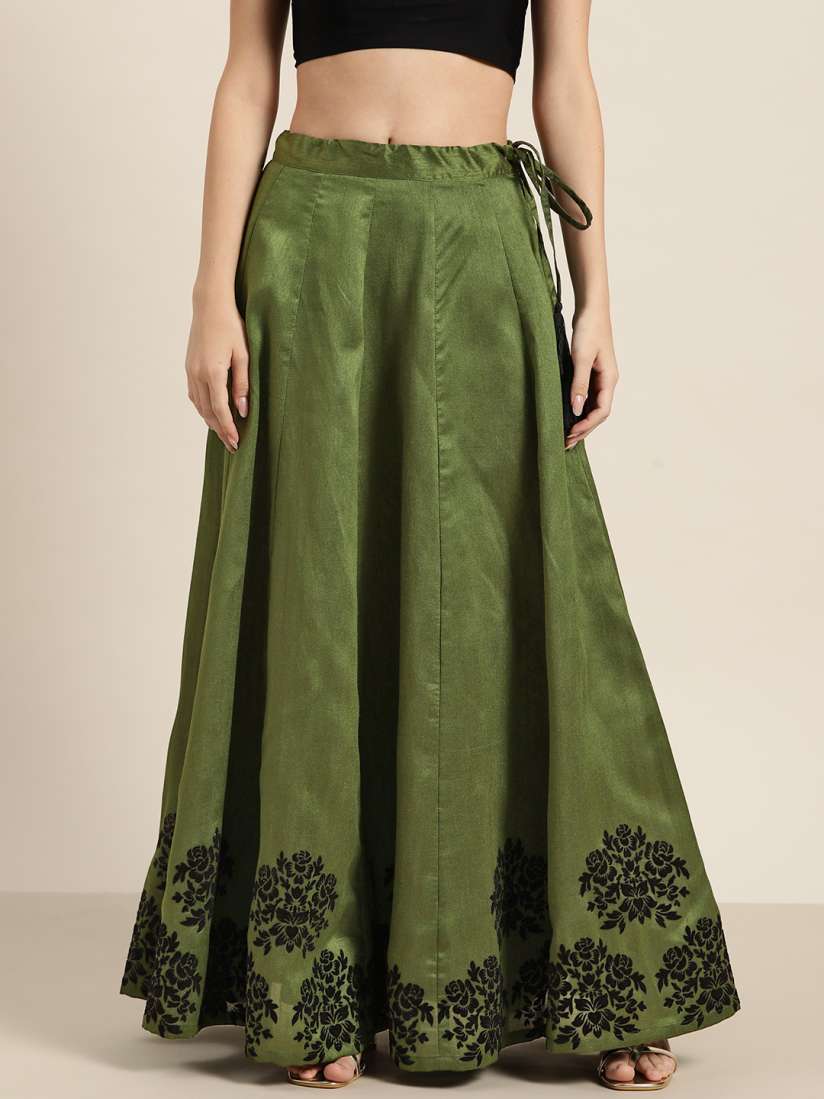 Buy Shae by SASSAFRAS Green Black Border Printed Anarkali Skirt Skirts for Women 15162592 Myntra