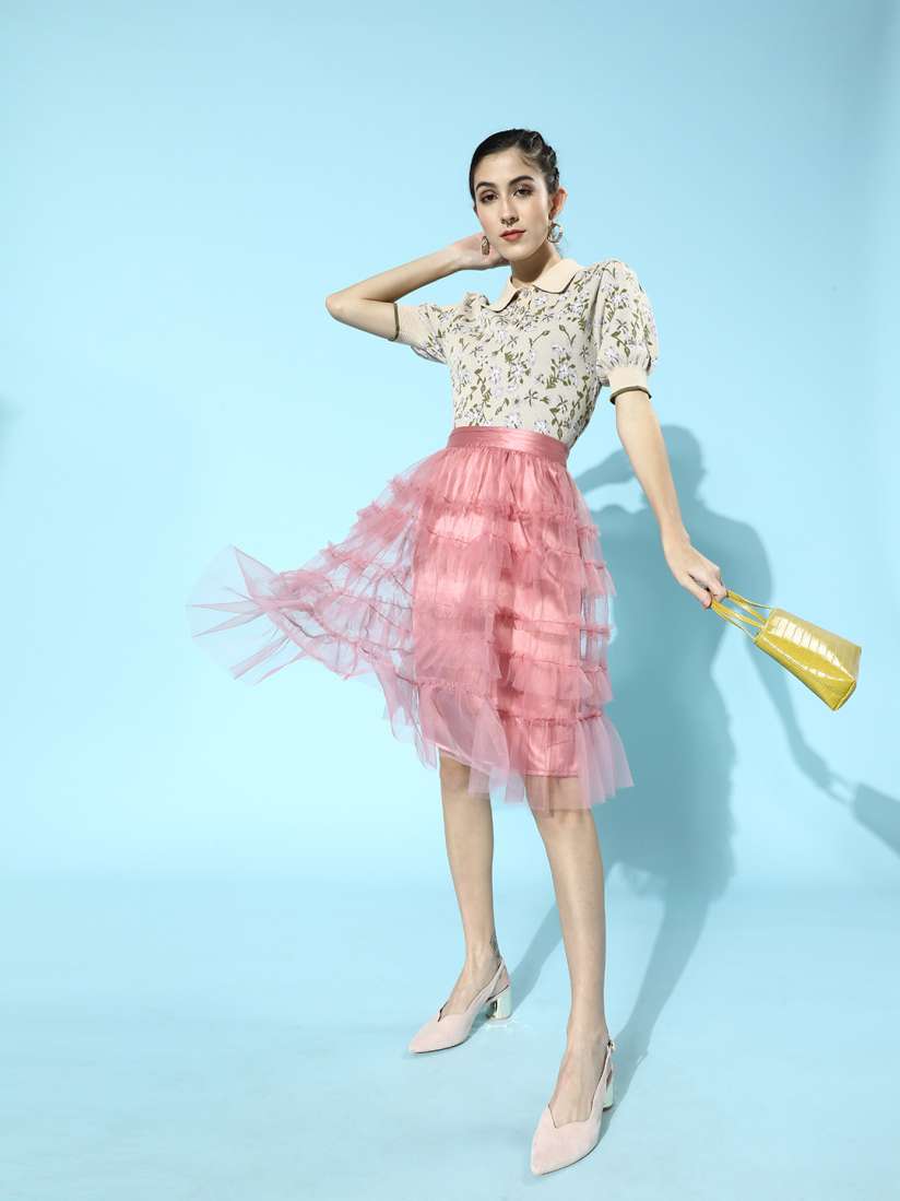 Layered net midi skirt discount