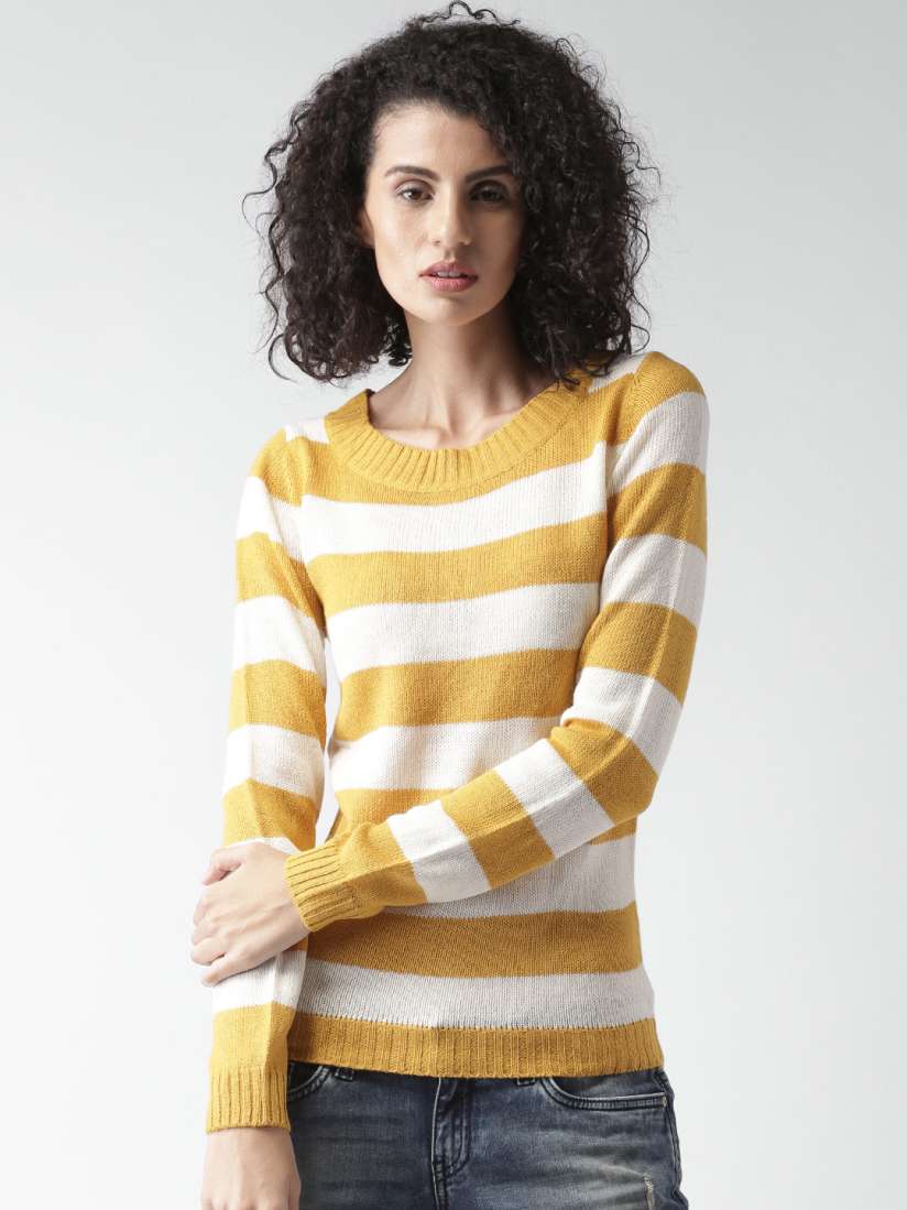 Mustard and white striped sweater on sale
