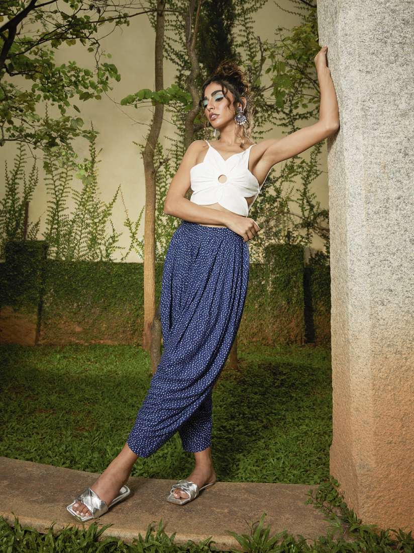 Buy Global Desi Women Blue White Printed Dhoti Pants Trousers for Women 15166564 Myntra