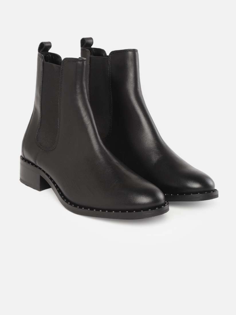 Buy Marks Spencer Women Solid Black Leather Mid Top Flat Chelsea Boots Boots for Women 15167498 Myntra