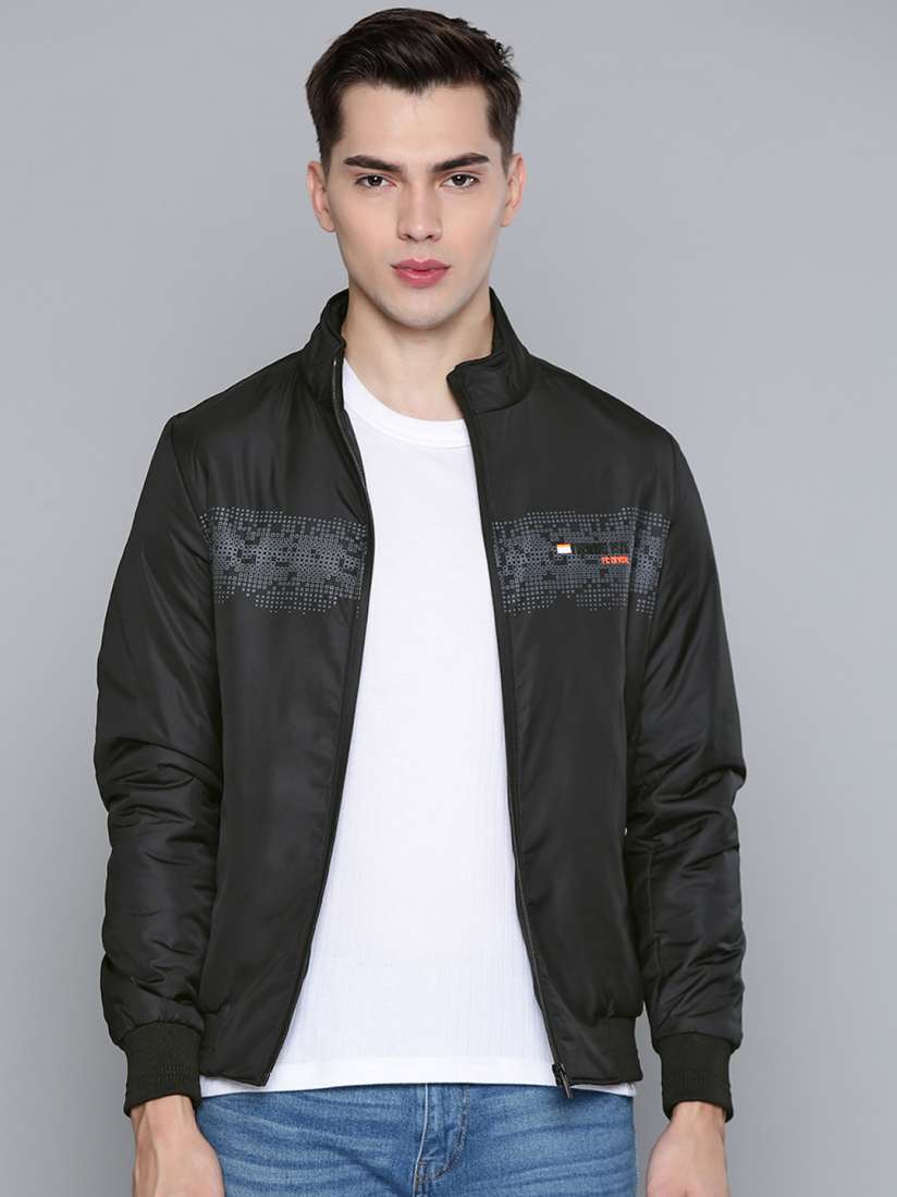 Buy Fort Collins Men Black Geometric Bomber Jacket Jackets for Men 15177062 Myntra