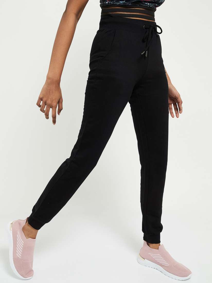 Buy max Women Black Solid Pure Cotton Joggers Track Pants for Women 15177192 Myntra