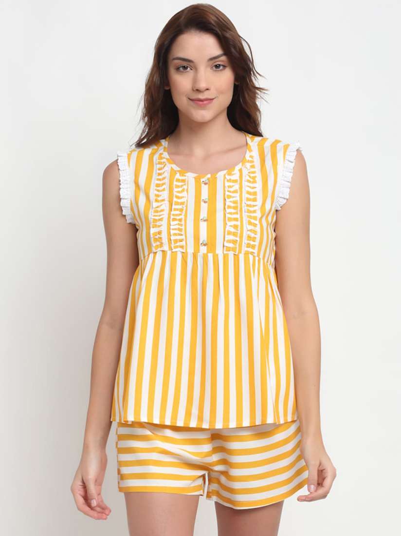 Buy BLANC9 Women Yellow Striped Night Suit Night suits for Women 15177226 Myntra