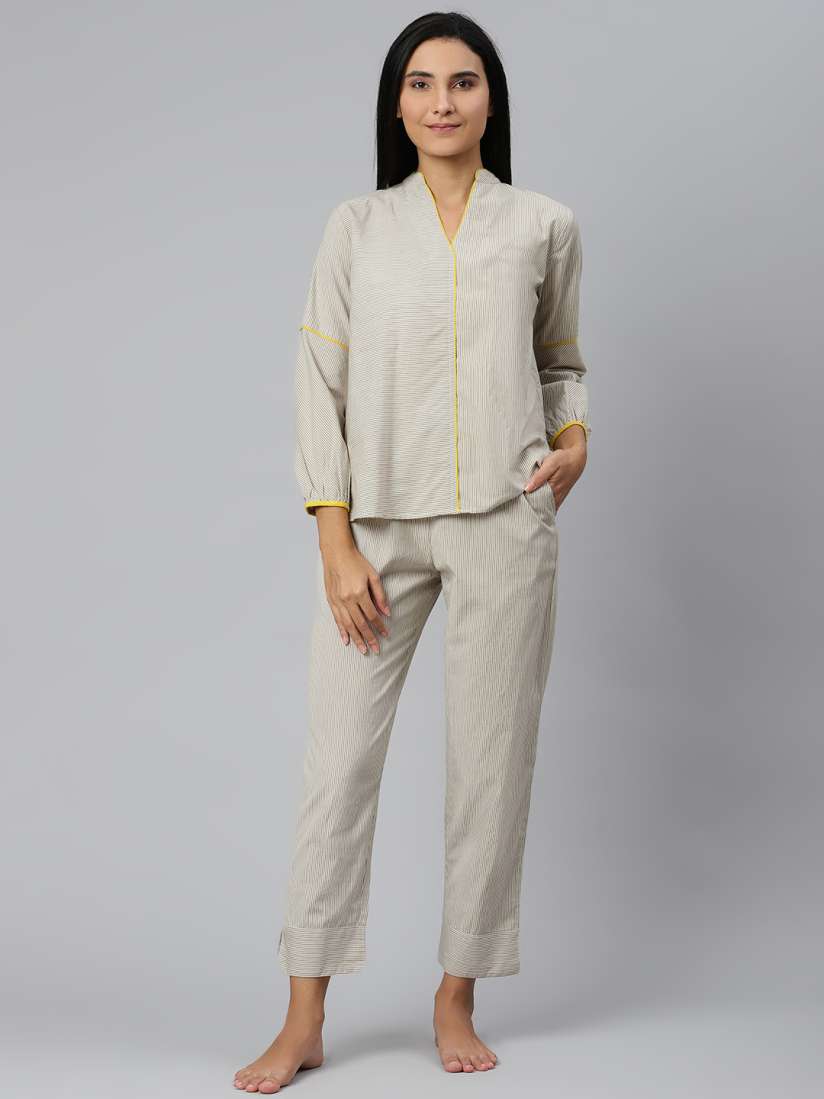 Buy Readiprint Fashions Women Cream Coloured White Linen Printed Night Suit Night suits for Women 15180282 Myntra