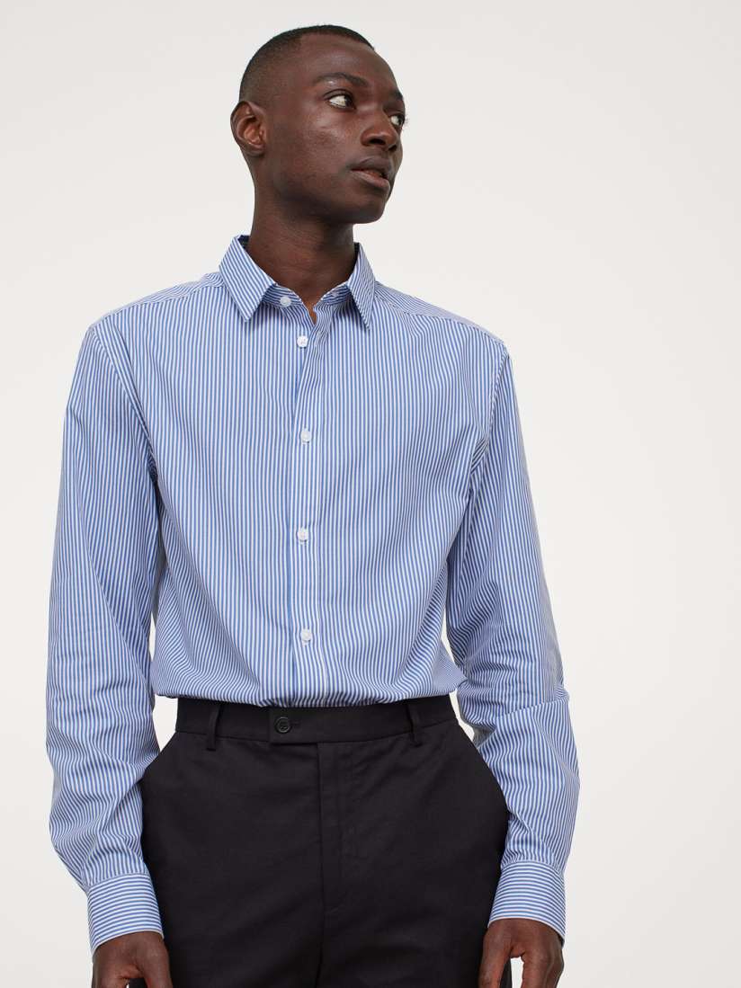 Buy H M Men Blue Striped Slim Fit Easy iron shirt Shirts for Men 15193818 Myntra