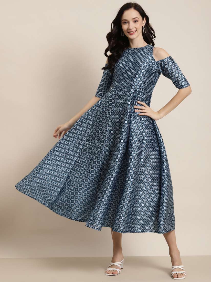 Buy Shae by SASSAFRAS Blue Cold Shoulder Maxi Anarkali Dress Ethnic Dresses for Women 15194474 Myntra