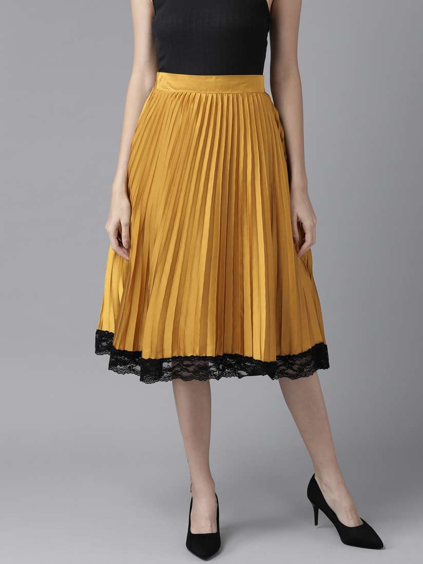 Yellow pleated skirt with lace outlet