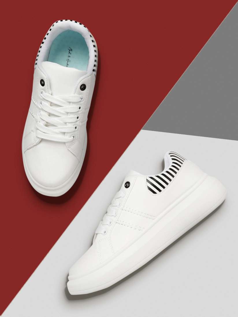 Buy Mast Harbour Women White Black Solid Flatforms Sneakers with Striped Detail Casual Shoes for Women 15202106 Myntra