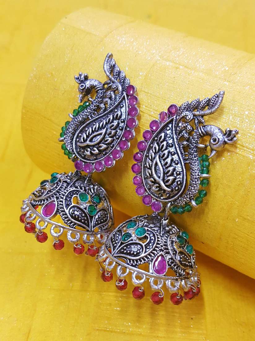 Buy OOMPH Silver Toned Contemporary Jhumkas Earrings Earrings for Women 15202408 Myntra