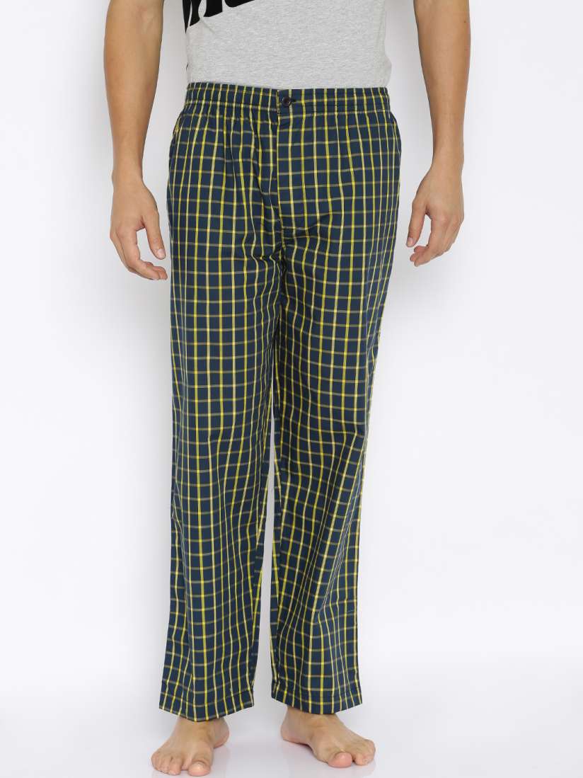 Buy Liberty Navy Yellow Checked Pyjamas 8907158026307 Lounge Pants for Men 1520496 Myntra