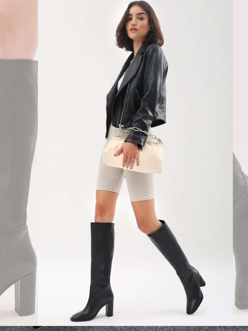 Womens black knee length boots on sale