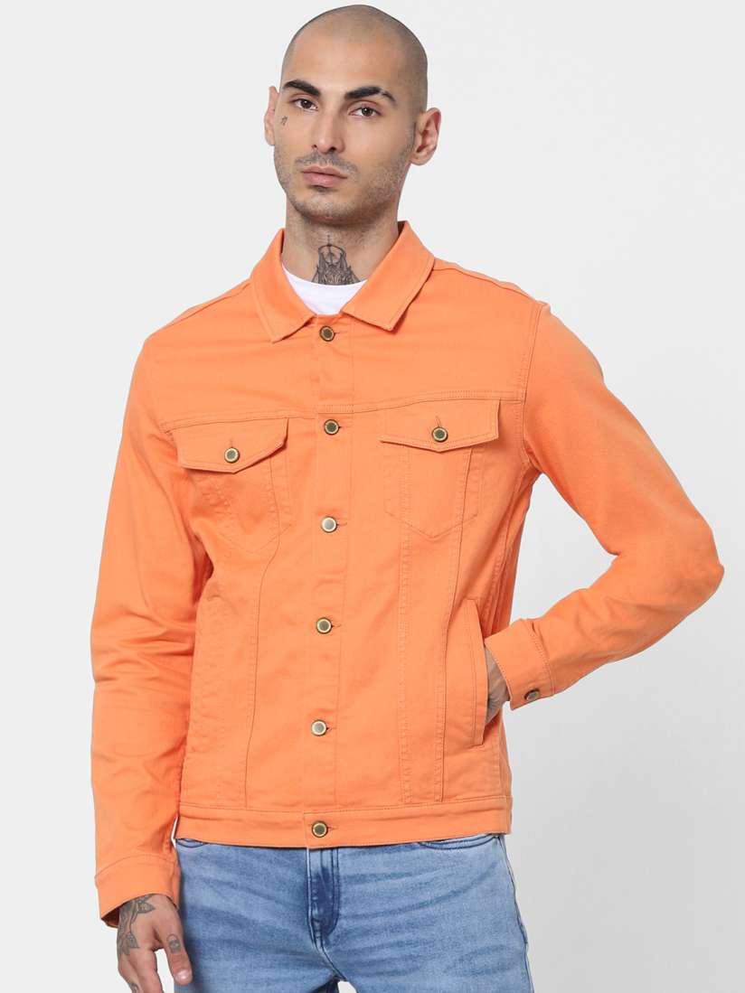 Orange blue jean jacket hot sale